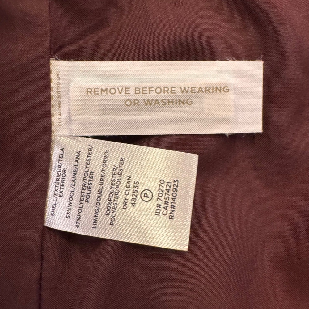 LOFT Burgundy Boucle Long Coat Gold Hardware Funnel Neck Fall Jacket SZ L - Picture 8 of 14
